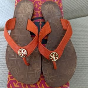 TORY BURCH THORA ORANGE GOLD SANDALS